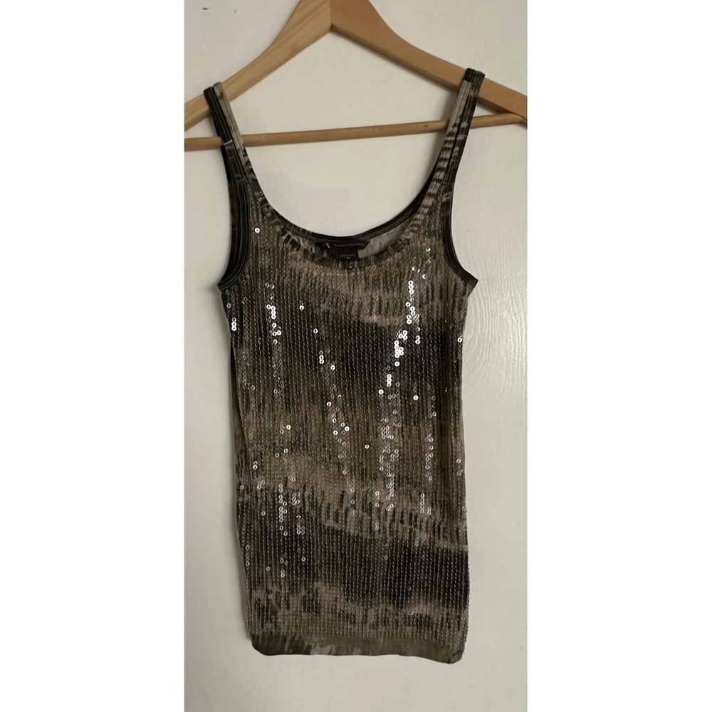 Y2K Armani Exchange Sequin Tank Top Abstract Tie Dye Grey Olive Green Women XS/S